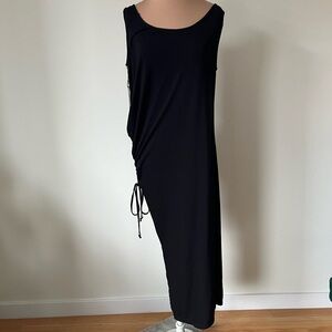 Religion Black Boat Neck Asymmetrical Side Ruched Midi Slit Dress NWT Size M